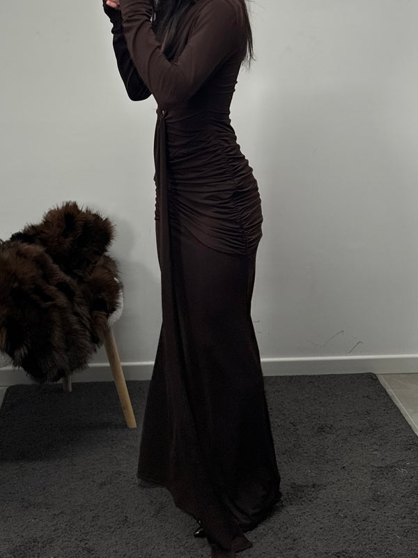 The winter long tail dress brown