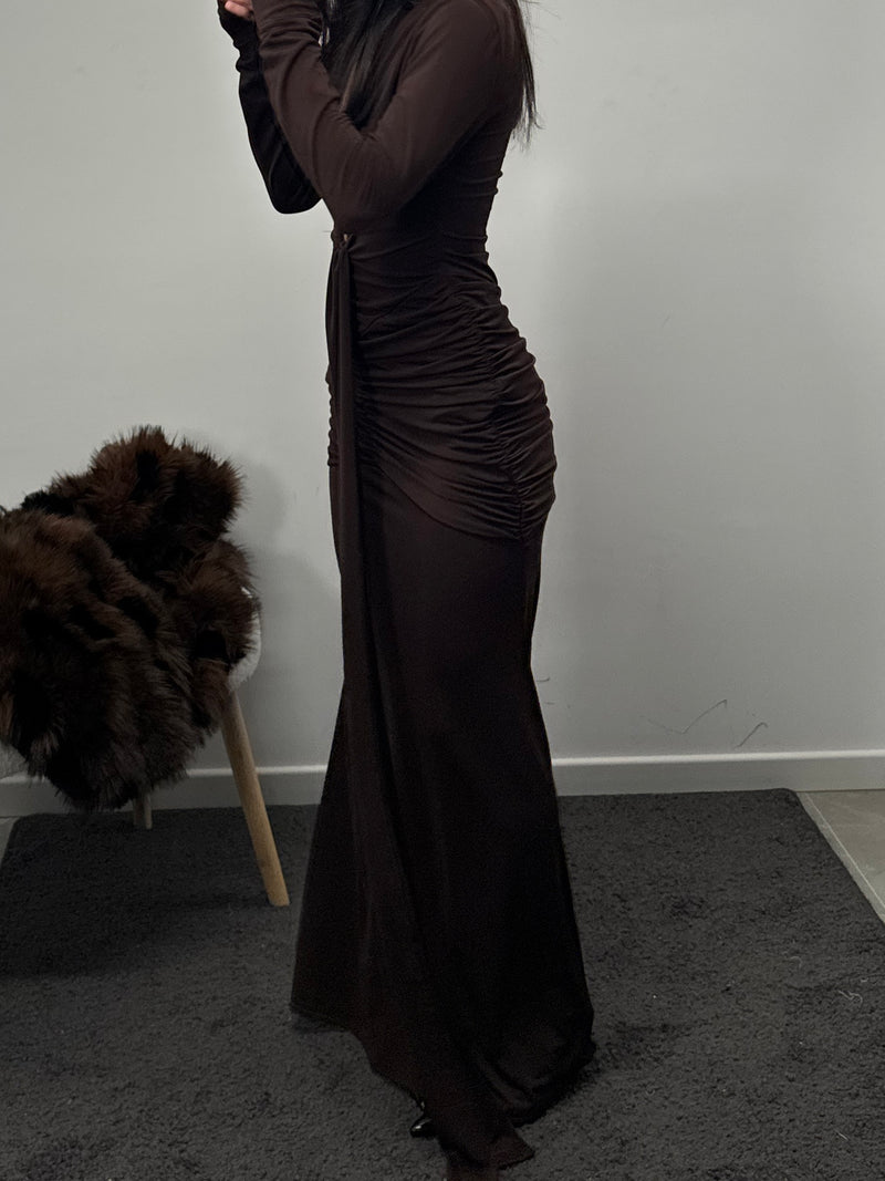 The winter long tail dress brown