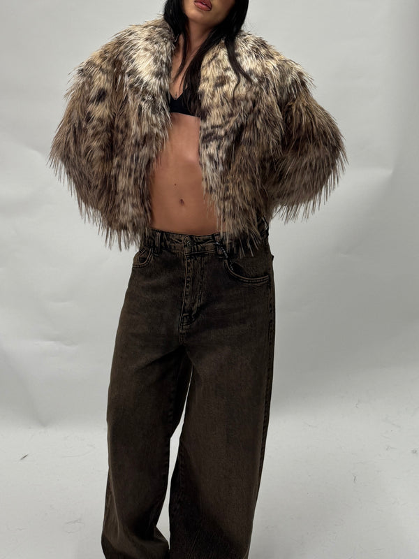 Fur faux animalier short