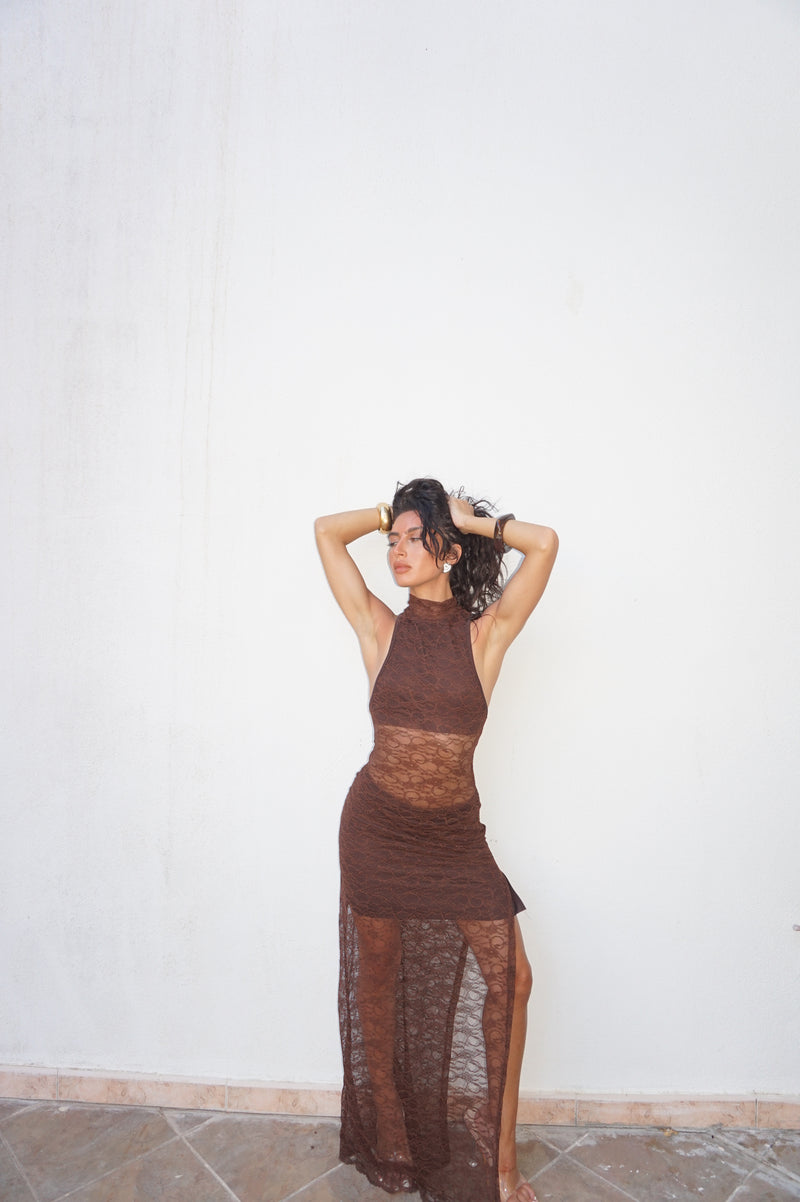 Dress double brown lace