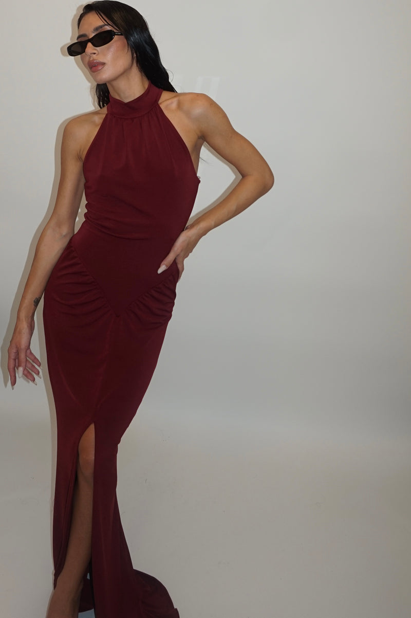 dress high neck burgundy