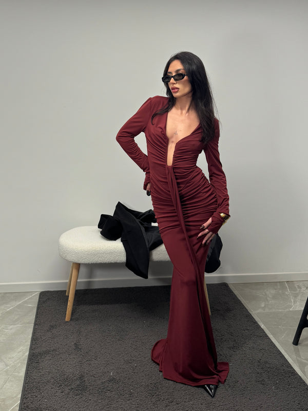 The winter long tail dress burgundy