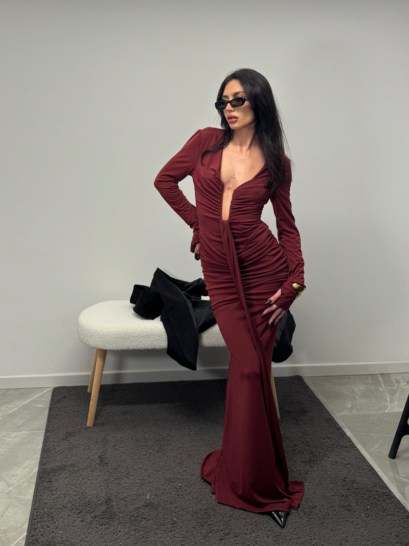 The winter long tail dress burgundy