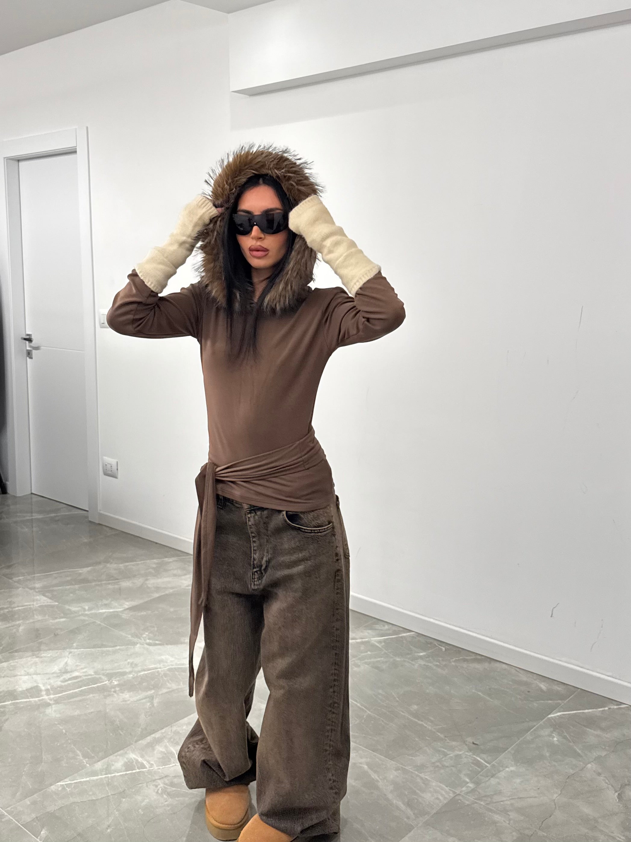 Maglia fur hood brown