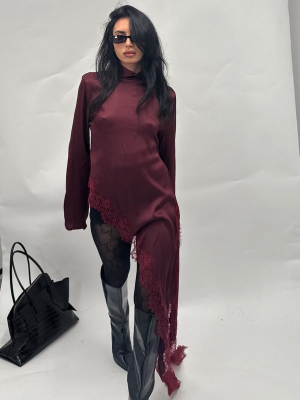 Maglia satin burgundy long sleeve