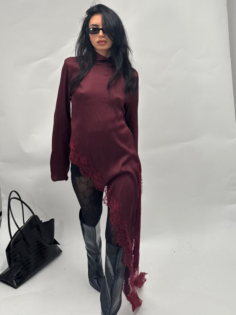 Maglia satin burgundy long sleeve