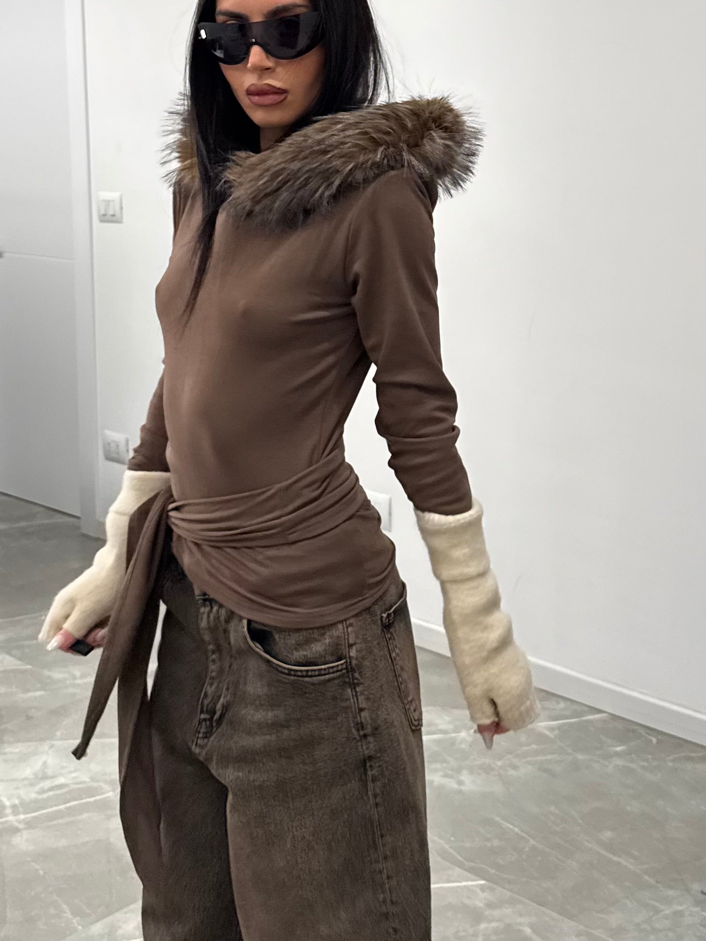 Maglia fur hood brown
