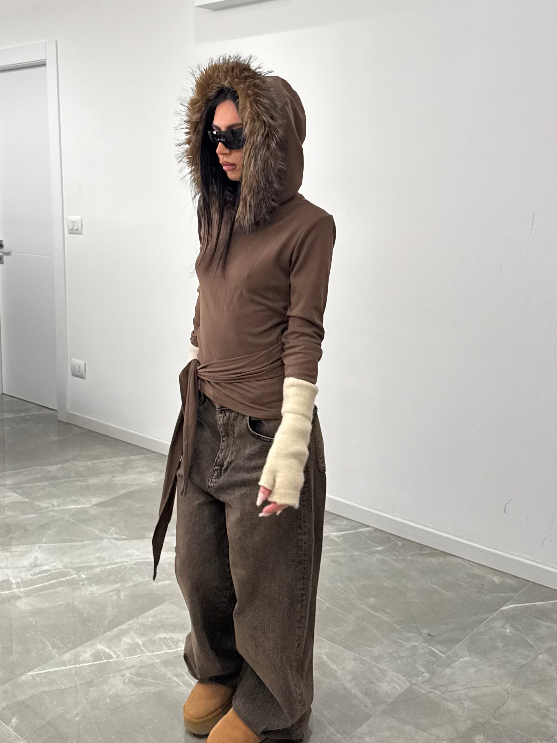 Maglia fur hood brown