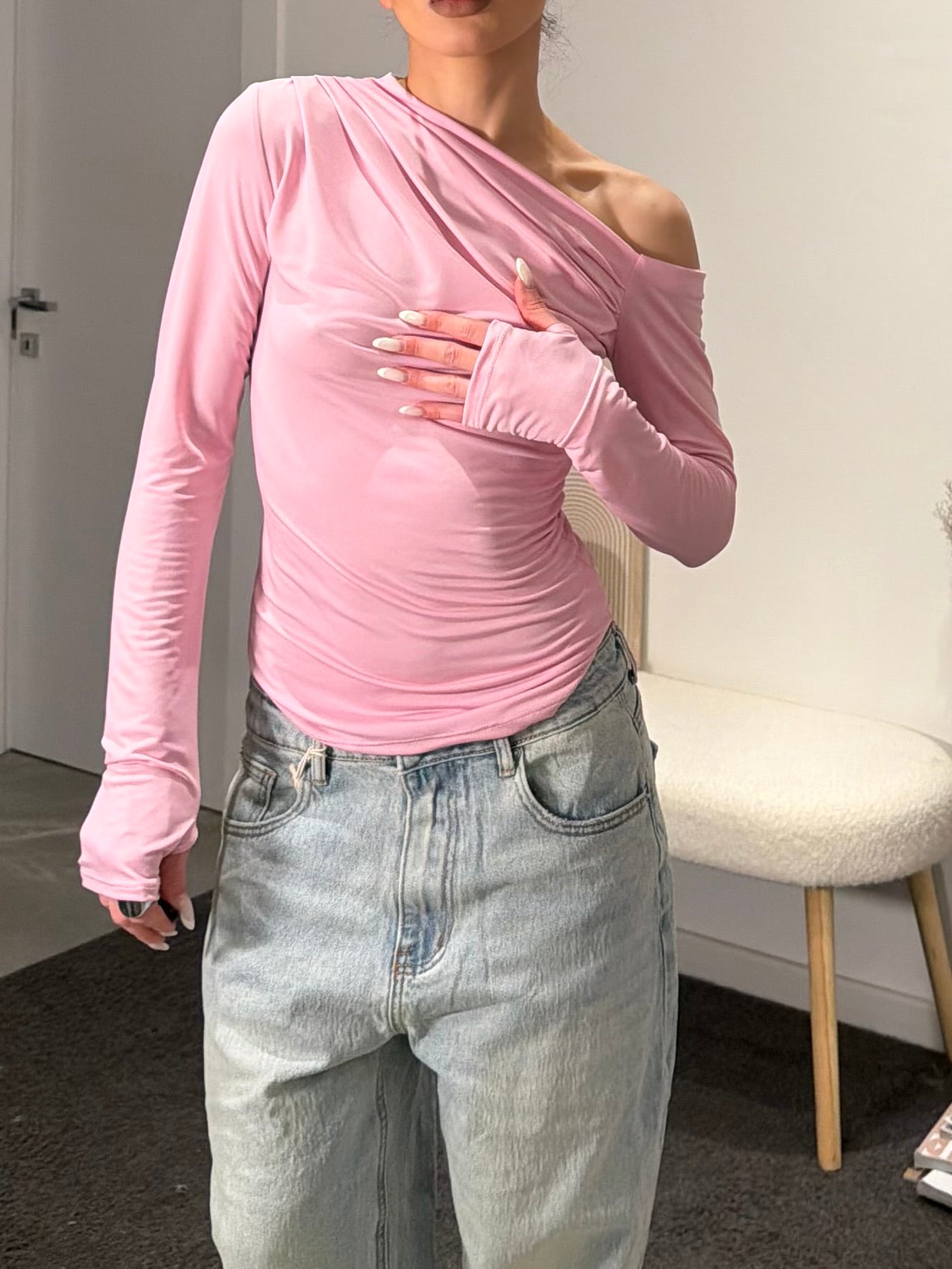 T-shirt asymmetric pink